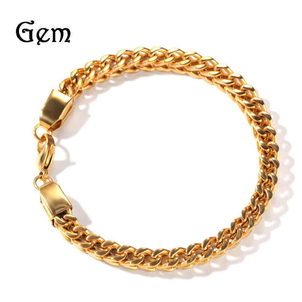 European and American Hip Hop Simple 6mm Stainless Steel Men's Bracelet Retro Personality Trendy Quartet Forward and Reverse Chain Factory Outlet