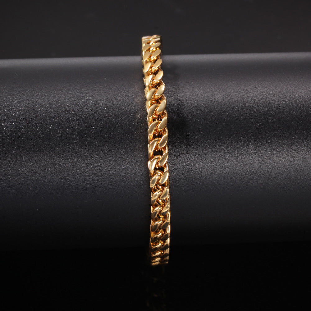 European and American Hip Hop Simple 6mm Stainless Steel Men's Bracelet Retro Personality Trendy Quartet Forward and Reverse Chain Factory Outlet