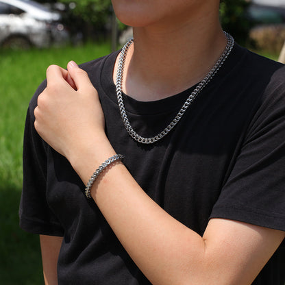 European and American Hip Hop Simple 6mm Stainless Steel Men's Bracelet Retro Personality Trendy Quartet Forward and Reverse Chain Factory Outlet