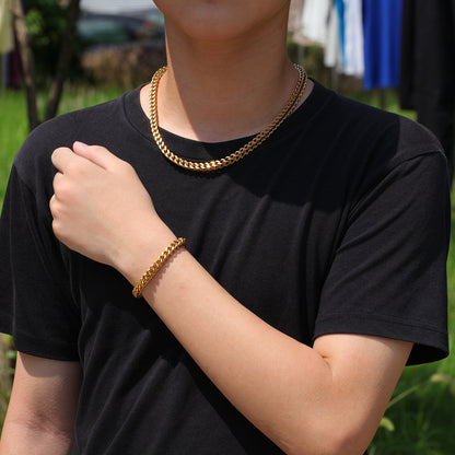 European and American Hip Hop Simple 6mm Stainless Steel Men's Bracelet Retro Personality Trendy Quartet Forward and Reverse Chain Factory Outlet