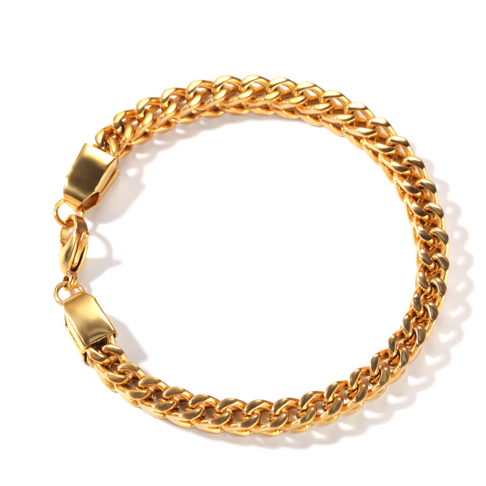 European and American Hip Hop Simple 6mm Stainless Steel Men's Bracelet Retro Personality Trendy Quartet Forward and Reverse Chain Factory Outlet