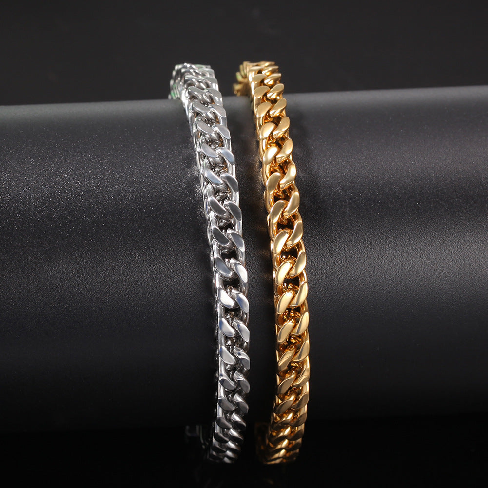 European and American Hip Hop Simple 6mm Stainless Steel Men's Bracelet Retro Personality Trendy Quartet Forward and Reverse Chain Factory Outlet