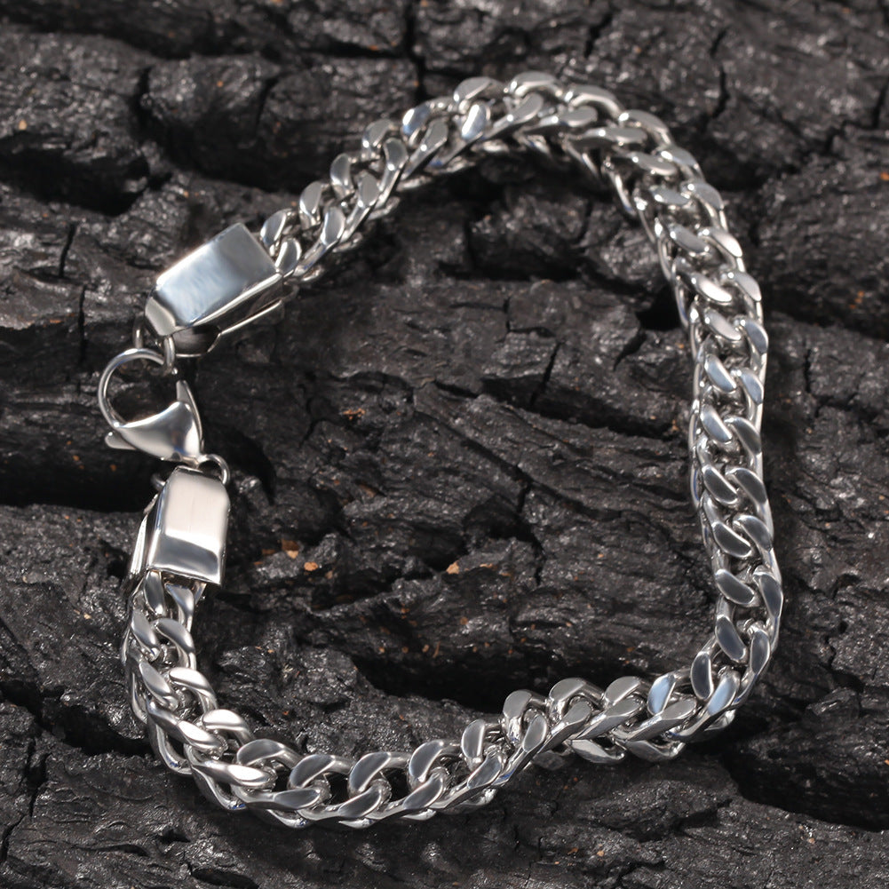 European and American Hip Hop Simple 6mm Stainless Steel Men's Bracelet Retro Personality Trendy Quartet Forward and Reverse Chain Factory Outlet