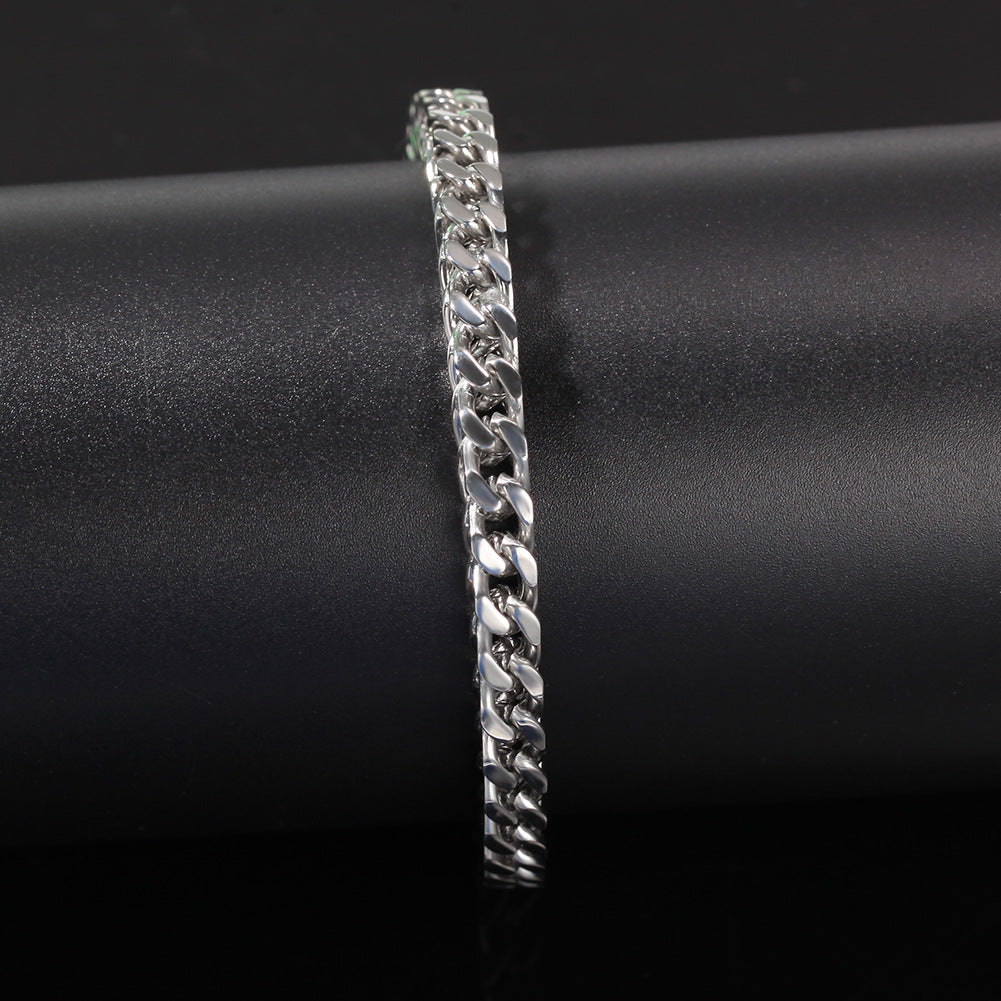 European and American Hip Hop Simple 6mm Stainless Steel Men's Bracelet Retro Personality Trendy Quartet Forward and Reverse Chain Factory Outlet