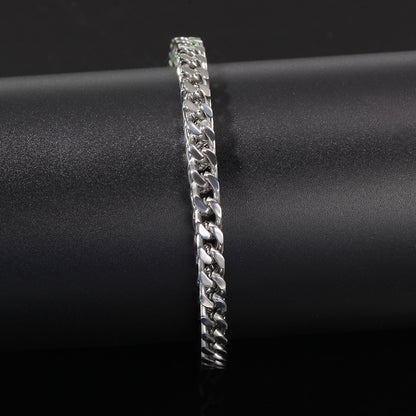 European and American Hip Hop Simple 6mm Stainless Steel Men's Bracelet Retro Personality Trendy Quartet Forward and Reverse Chain Factory Outlet