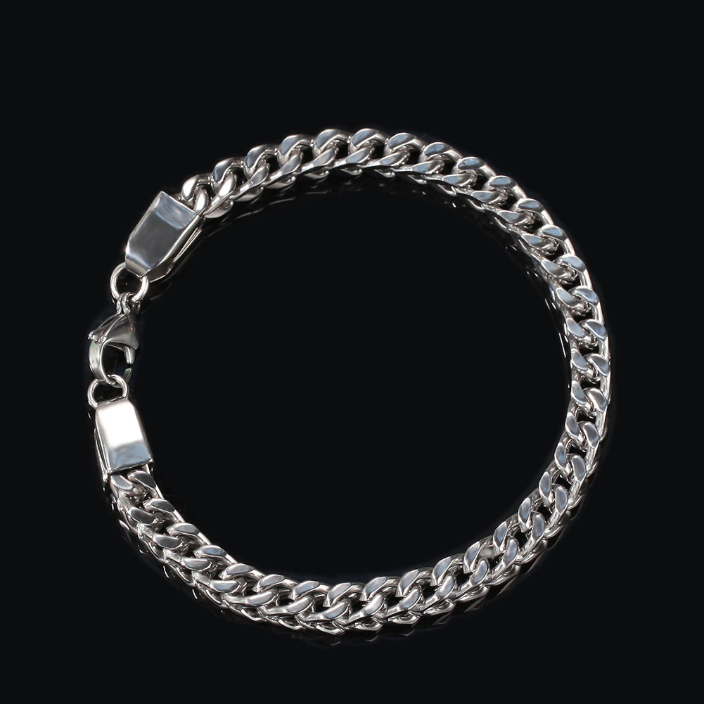 European and American Hip Hop Simple 6mm Stainless Steel Men's Bracelet Retro Personality Trendy Quartet Forward and Reverse Chain Factory Outlet