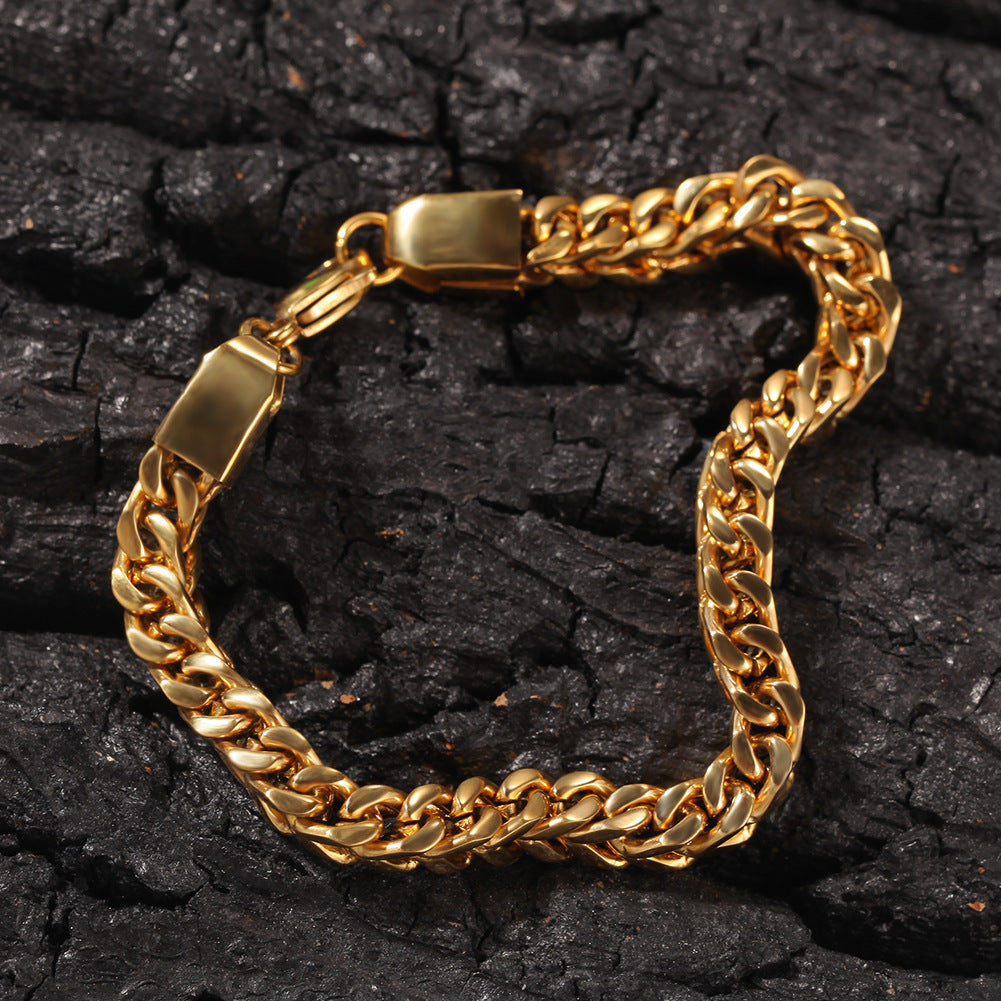 European and American Hip Hop Simple 6mm Stainless Steel Men's Bracelet Retro Personality Trendy Quartet Forward and Reverse Chain Factory Outlet