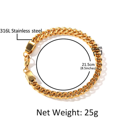 European and American Hip Hop Simple 6mm Stainless Steel Men's Bracelet Retro Personality Trendy Quartet Forward and Reverse Chain Factory Outlet