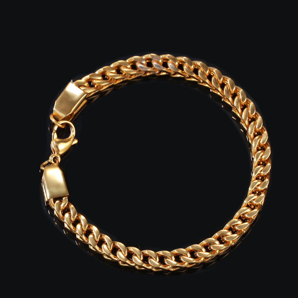 European and American Hip Hop Simple 6mm Stainless Steel Men's Bracelet Retro Personality Trendy Quartet Forward and Reverse Chain Factory Outlet