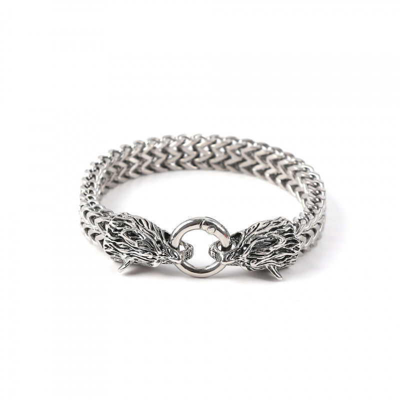 European and American Popular Retro Viking Wolf Head Bracelet Men's Stainless Steel Chain European and American Fashion Norwegian Style Bracelet Wholesale