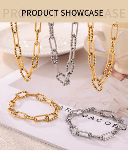 European and American Hip-Hop Fashion All-Match New Pattern Necklace Personalized Trendy Bracelet Titanium Steel Gold Plated Neutral Chain suit Women