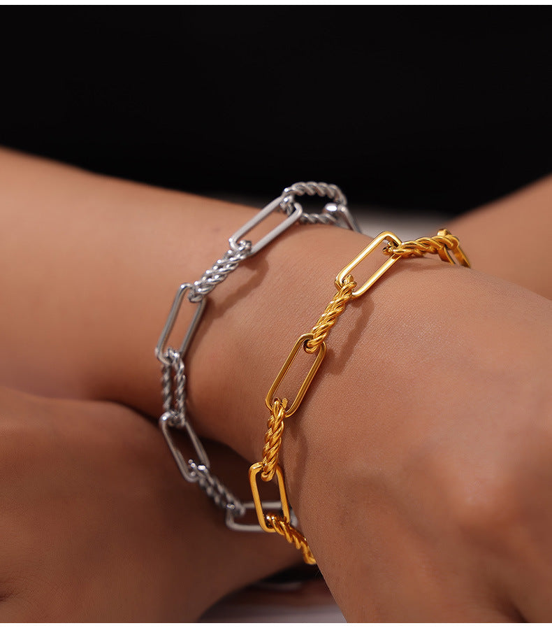 European and American Hip-Hop Fashion All-Match New Pattern Necklace Personalized Trendy Bracelet Titanium Steel Gold Plated Neutral Chain suit Women