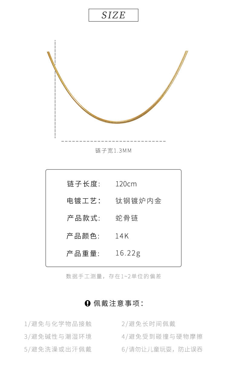 Simple American fine grain snake bone chain niche Joker titanium steel sweater chain women's high-end long necklace wholesale
