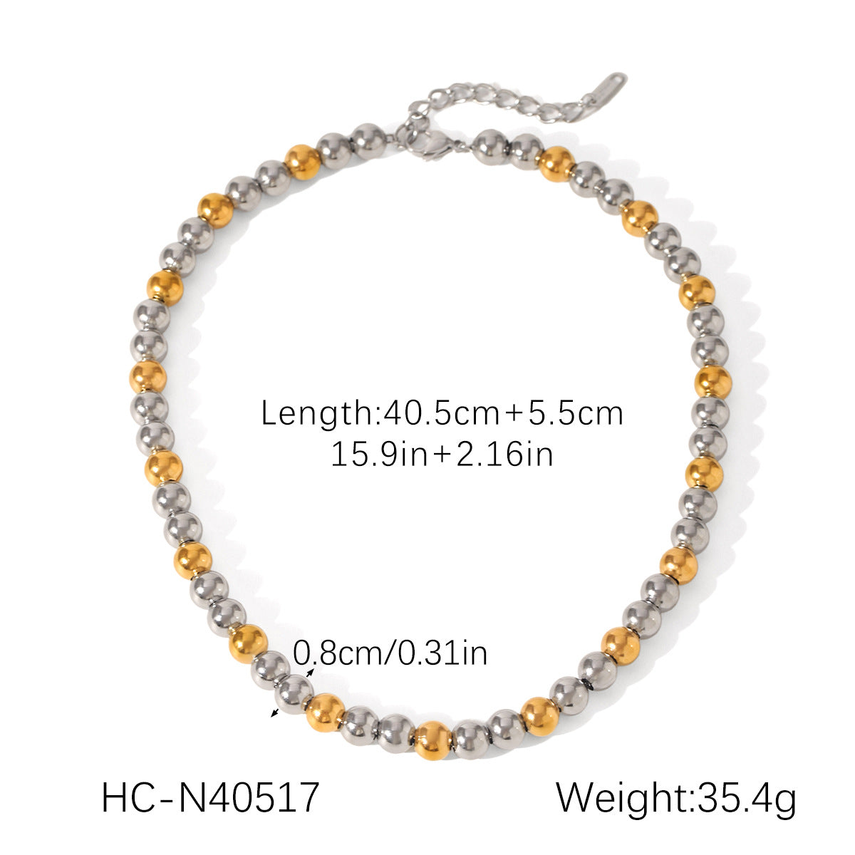 European and American Contrasting Color Ball Chain Stainless Steel Necklace Bracelet Women's Light Luxury Titanium Steel Clavicle Chain Color Matching Necklace Cross-Border Hand Jewelry