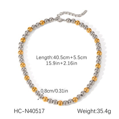 European and American Contrasting Color Ball Chain Stainless Steel Necklace Bracelet Women's Light Luxury Titanium Steel Clavicle Chain Color Matching Necklace Cross-Border Hand Jewelry