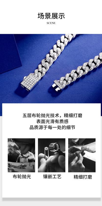 Cross-Border S925 Silver Moissanite Pure Silver Bracelet Niche Light Luxury High-End Bracelet Ins Fashion Temperament Jewelry for Women