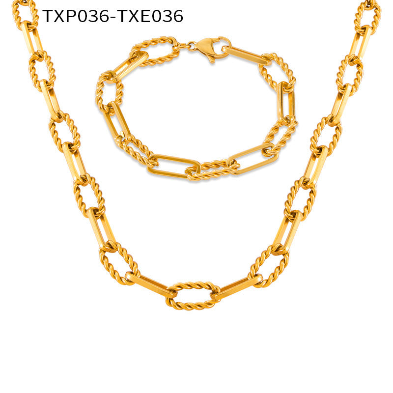 European and American Hip-Hop Fashion All-Match New Pattern Necklace Personalized Trendy Bracelet Titanium Steel Gold Plated Neutral Chain suit Women