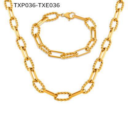 European and American Hip-Hop Fashion All-Match New Pattern Necklace Personalized Trendy Bracelet Titanium Steel Gold Plated Neutral Chain suit Women