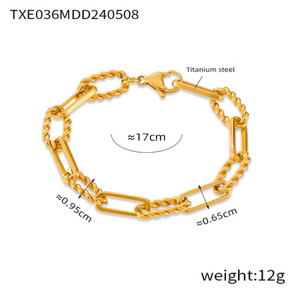European and American Hip-Hop Fashion All-Match New Pattern Necklace Personalized Trendy Bracelet Titanium Steel Gold Plated Neutral Chain suit Women
