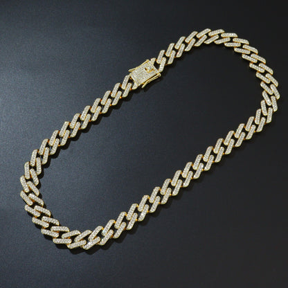Cool trendy men's domineering motorcycle hip hop style Cuban chain necklace personality European and American full diamond alloy diamond chain necklace