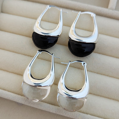 Simple New Trim Qiao Huan European and American Blogger Same Style Glaze Water Drops High-end Commuter Bag Earrings Earrings for Women