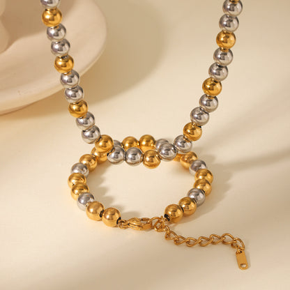 European and American Contrasting Color Ball Chain Stainless Steel Necklace Bracelet Women's Light Luxury Titanium Steel Clavicle Chain Color Matching Necklace Cross-Border Hand Jewelry