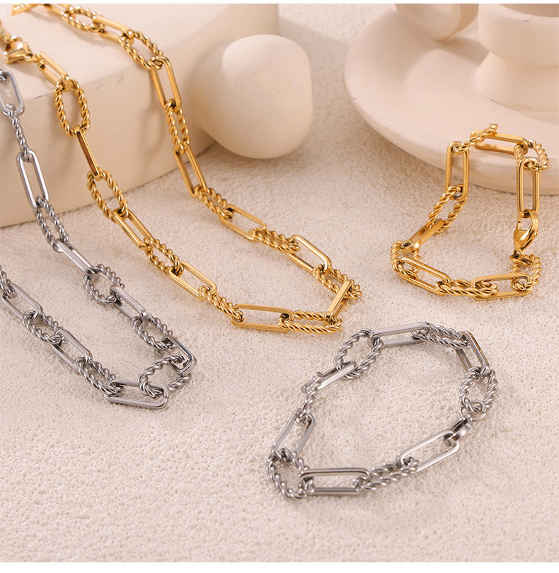 European and American Hip-Hop Fashion All-Match New Pattern Necklace Personalized Trendy Bracelet Titanium Steel Gold Plated Neutral Chain suit Women