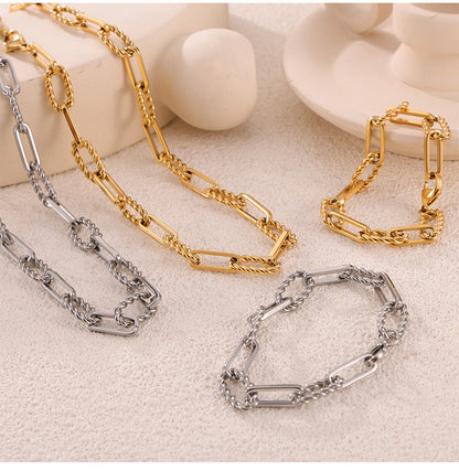 European and American Hip-Hop Fashion All-Match New Pattern Necklace Personalized Trendy Bracelet Titanium Steel Gold Plated Neutral Chain suit Women