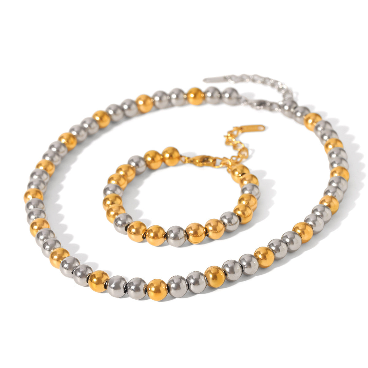 European and American Contrasting Color Ball Chain Stainless Steel Necklace Bracelet Women's Light Luxury Titanium Steel Clavicle Chain Color Matching Necklace Cross-Border Hand Jewelry