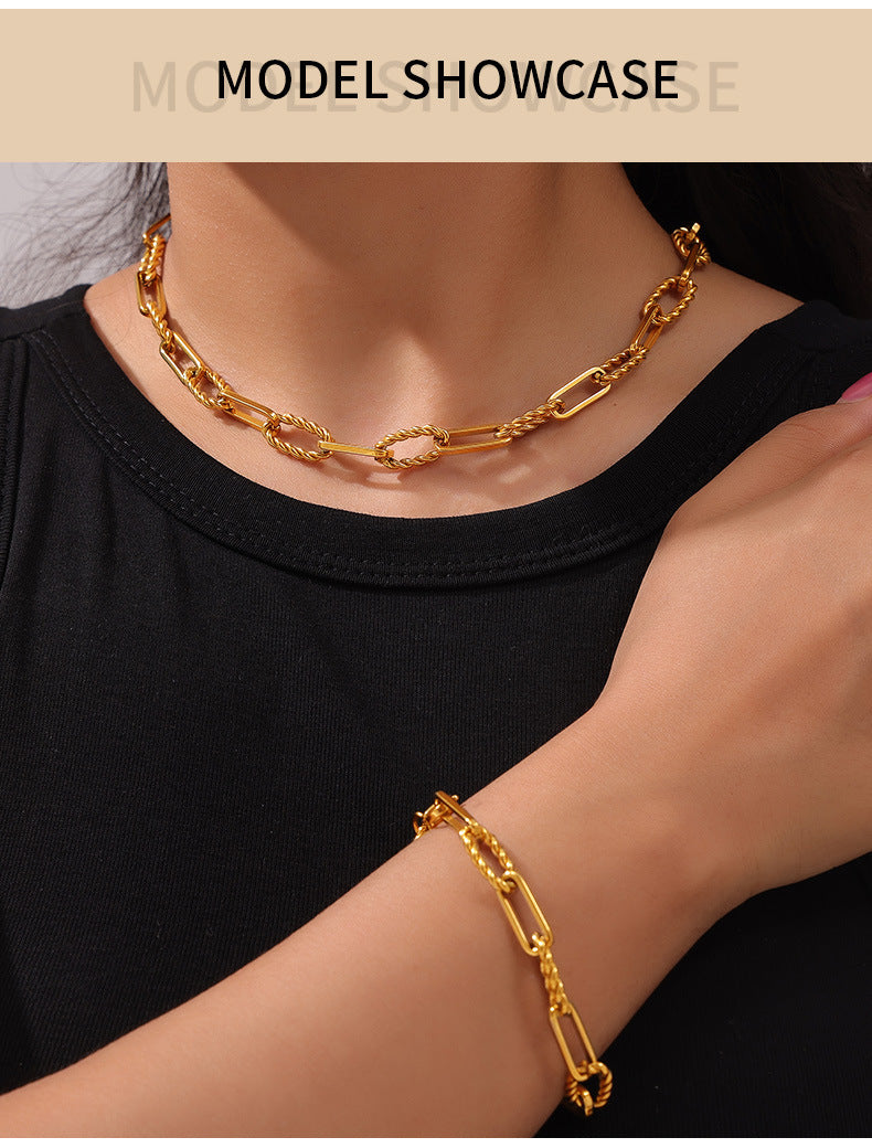 European and American Hip-Hop Fashion All-Match New Pattern Necklace Personalized Trendy Bracelet Titanium Steel Gold Plated Neutral Chain suit Women