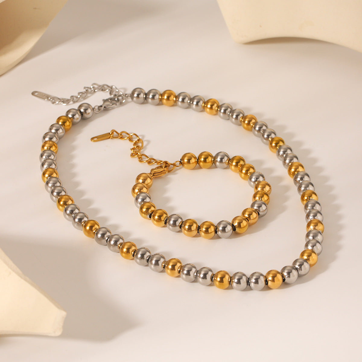 European and American Contrasting Color Ball Chain Stainless Steel Necklace Bracelet Women's Light Luxury Titanium Steel Clavicle Chain Color Matching Necklace Cross-Border Hand Jewelry