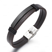 Cross-Border E-Commerce European and American Titanium Steel Lettering Old Pattern Cowhide Rope Bracelet Stainless Steel Magnetic Buckle Male and Female Couple Bracelet