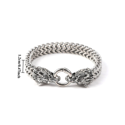 European and American Popular Retro Viking Wolf Head Bracelet Men's Stainless Steel Chain European and American Fashion Norwegian Style Bracelet Wholesale
