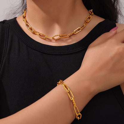 European and American Hip-Hop Fashion All-Match New Pattern Necklace Personalized Trendy Bracelet Titanium Steel Gold Plated Neutral Chain suit Women