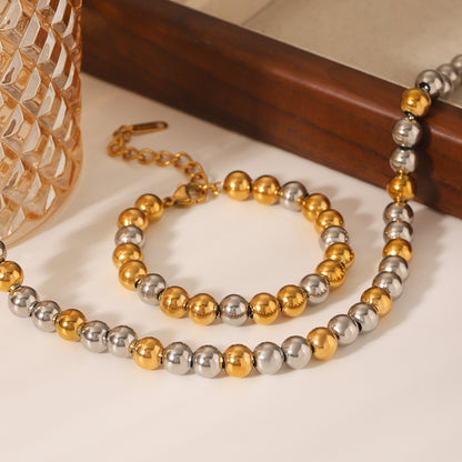 European and American Contrasting Color Ball Chain Stainless Steel Necklace Bracelet Women's Light Luxury Titanium Steel Clavicle Chain Color Matching Necklace Cross-Border Hand Jewelry