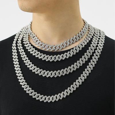Xindi European and American Popular Men's Necklace 15mm Exaggerated Diamond Geometric Trendy Hip-Hop Jewelry Large Gold Chain Necklace