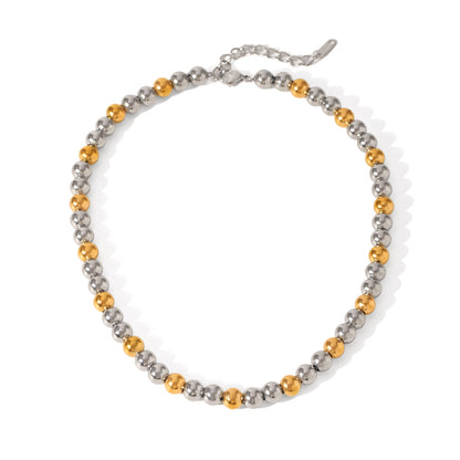 European and American Contrasting Color Ball Chain Stainless Steel Necklace Bracelet Women's Light Luxury Titanium Steel Clavicle Chain Color Matching Necklace Cross-Border Hand Jewelry