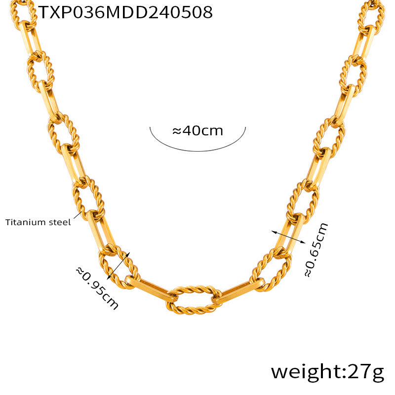 European and American Hip-Hop Fashion All-Match New Pattern Necklace Personalized Trendy Bracelet Titanium Steel Gold Plated Neutral Chain suit Women