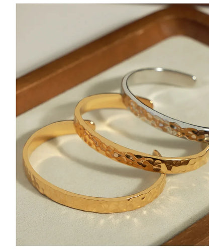 Casual Style Personalized Geometric Jewelry Niche Hammered Texture Design Titanium Steel Gold-Plated Open Bracelet Titanium Steel Bracelet
