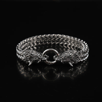 European and American Popular Retro Viking Wolf Head Bracelet Men's Stainless Steel Chain European and American Fashion Norwegian Style Bracelet Wholesale