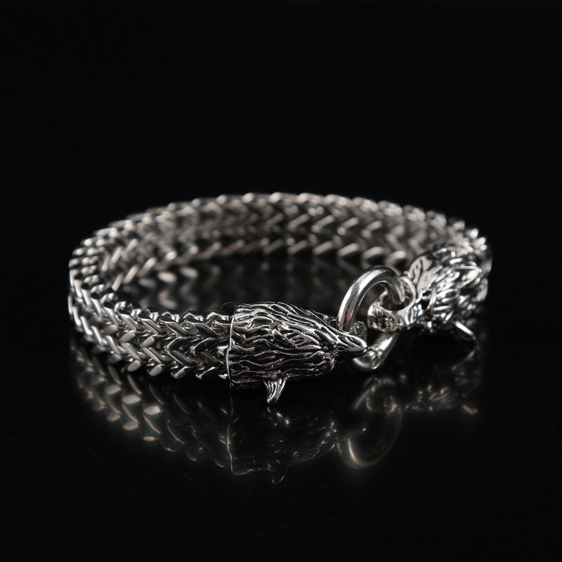 European and American Popular Retro Viking Wolf Head Bracelet Men's Stainless Steel Chain European and American Fashion Norwegian Style Bracelet Wholesale