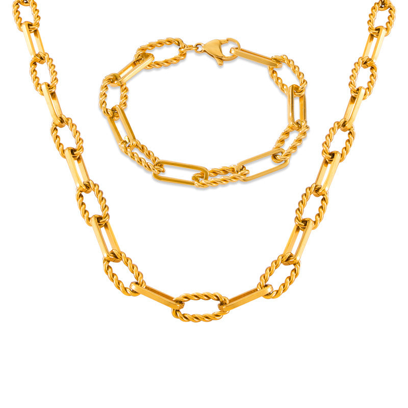 European and American Hip-Hop Fashion All-Match New Pattern Necklace Personalized Trendy Bracelet Titanium Steel Gold Plated Neutral Chain suit Women