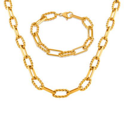 European and American Hip-Hop Fashion All-Match New Pattern Necklace Personalized Trendy Bracelet Titanium Steel Gold Plated Neutral Chain suit Women
