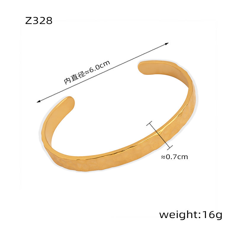 Casual Style Personalized Geometric Jewelry Niche Hammered Texture Design Titanium Steel Gold-Plated Open Bracelet Titanium Steel Bracelet