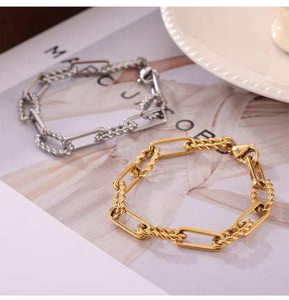 European and American Hip-Hop Fashion All-Match New Pattern Necklace Personalized Trendy Bracelet Titanium Steel Gold Plated Neutral Chain suit Women