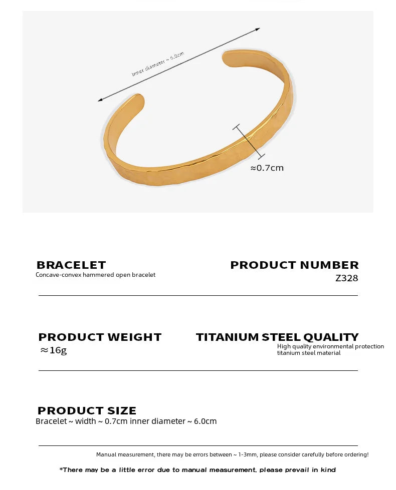 Casual Style Personalized Geometric Jewelry Niche Hammered Texture Design Titanium Steel Gold-Plated Open Bracelet Titanium Steel Bracelet
