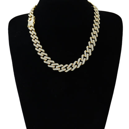 Cool trendy men's domineering motorcycle hip hop style Cuban chain necklace personality European and American full diamond alloy diamond chain necklace